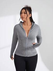 Easithlete 女士大碼帽裝運動夾克 - 灰色 - 查看 4