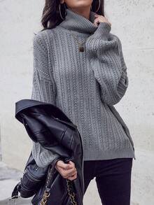 SHEIN LUNE Của phụ nữ Dệt kim Cổ cao Xu hướng: Cắt giảm Tay áo lồng đèn Áo len - Xám - Xem 4