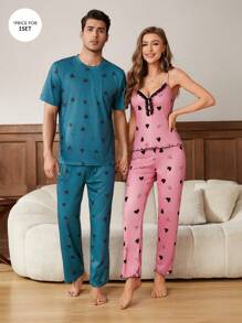 Men's Short Sleeve And Long Pants Home Clothes Set - Multicolor - View 1