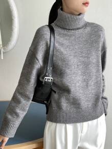 DAZY High Neck Drop Shoulder Sweater Pullover,Long Sleeve Tops