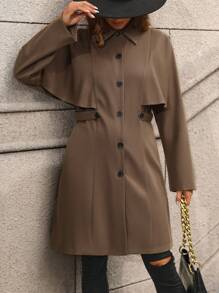 SHEIN Clasi Women's Turn-down Collar Single-breasted Trench Coat Jacket - Mocha Brown - View 5