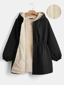 SHEIN EZwear 大码女式束腰连帽夹克，适合冬季