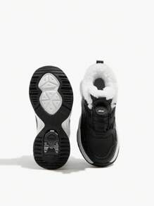 时尚酷炫撞色儿童平底舒适保暖内衬保暖雪地靴 - 黑色 - 查看 6