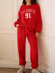 SHEIN Frenchy Pantalones Jogger De Color Sólido Con Bolsillos Oblicuos Y Puños Elásticos - Rojo - Ver 4