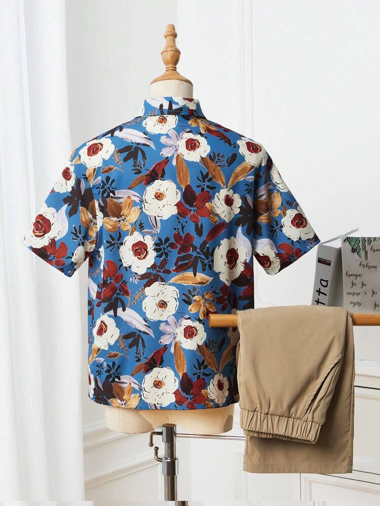 Tween Boys' Loose Fit Casual Short Sleeve Shirt With Patterned Tie And Long Pants Outfit
