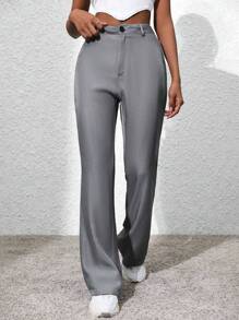 SHEIN LUNE Của phụ nữ Giải trí Dài Quần - Xám - Xem 6