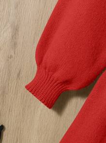 SHEIN Infant Cute Long Sleeve Round Neck Sweater Dress With Ruffle Hem - Red - View 3