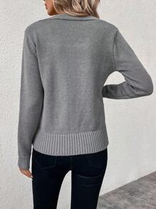 SHEIN LUNE Suéter de punto de un solo color para otoño e invierno - Gris - Ver 2