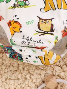 SHEIN Langarm-hauskleidungsset Für Kleinkinder, Unisex, Niedliches Tiermuster, 3-teilig