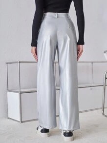SHEIN Essnce Pu Women's Long Pants - Silver - View 2