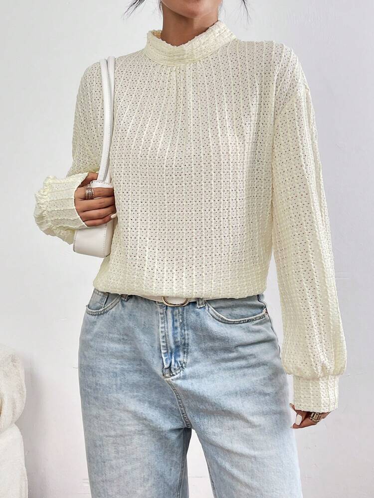 Lantern Sleeve T-shirt With Eyelet Embroidery
