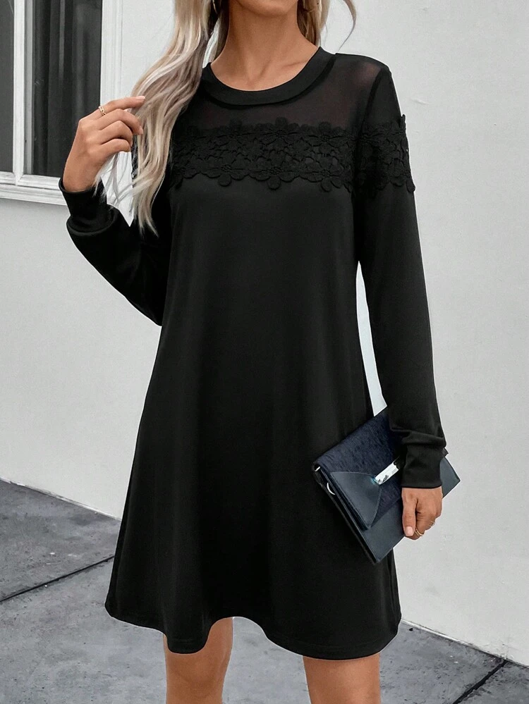 Women's Mesh Contrast Straight Fit Dress