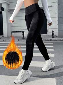 SHEIN EZwear Women's Velvet Leggings - Black - View 1