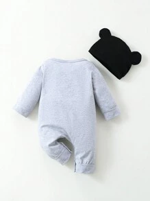 Sơ sinh Em bé Con trai Lá thư In Với mũ - Màu Xám nhạt - Xem 2