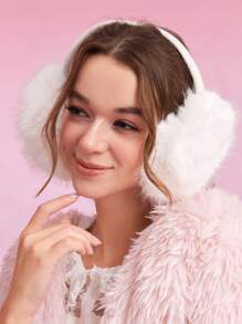 SHEIN MOD 1pc Faux Fox Fluffy Pure White Fluffy Fashionable Versatile Warm Earmuffs Cute - White - View 3