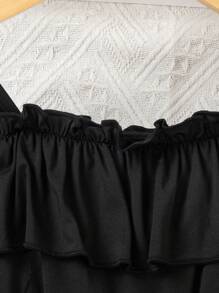 SHEIN Little Girls' Black Ruffle Hem Long Sleeve Dress - Black - View 7