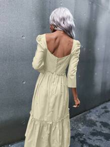 Aveloria Vestido Amarillo Con Escote Cuadrado Y Manga Abullonada Para Mujer - Albaricoque - Ver 2