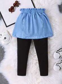 SHEIN Young Girl Spring Autumn Colorblock Elastic Waist 2-In-1 Pants - Multicolor - View 2