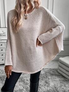 SHEIN LUNE Của phụ nữ Màu thuần Áo len Cape - Màu be - Xem 5