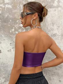 SHEIN ICON Women's Handkerchief Hem Strapless Top - Purple - View 2