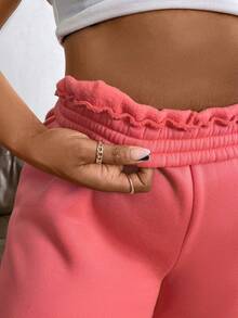 Flirla 女士加大碼彈性腰帶和捲邊抗起毛線運動褲