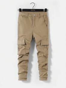 SHEIN Tween Boy Loose Fit Denim Cargo Outfit, Casual