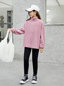 SHEIN Moletom feminino Tween com estampa floral e meia carcela com zíper e ombro caído