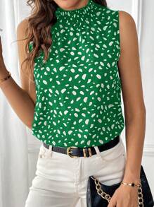 SHEIN Clasi Printed Sleeveless Halter Top - Green - View 1