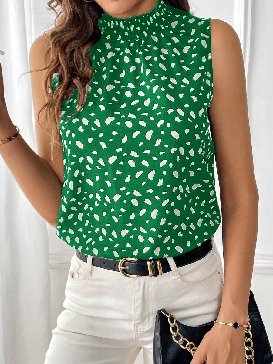 SHEIN Clasi Printed Sleeveless Halter Top - Green - View 1