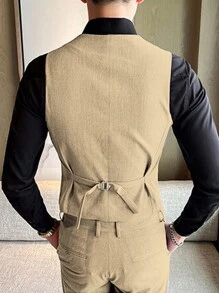 Manfinity Mode Men's Suit Vest And Pants Set - Khaki - View 2