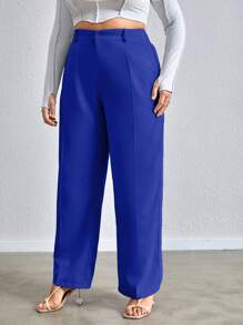 SHEIN Essnce Women's Plus Size Solid Color Long Pants - Royal Blue - View 3