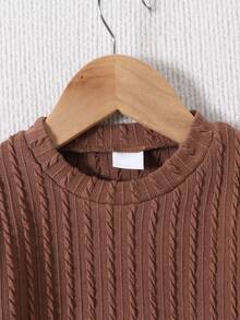 Little Girls' Round Neck Texture Long Sleeve Top And Pants Set For Spring, Autumn And Winter - Brown - View 4