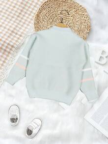 SHEIN Little Girls' Cartoon Patterned Long Sleeve Sweater - Blue - View 2