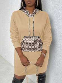 Slaydiva 女式加大尺寸連帽運動衫,有束帶 - 杏色 - 查看 3