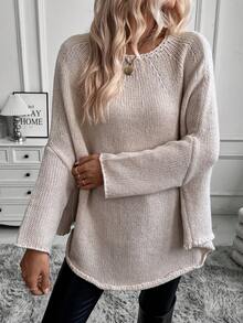 SHEIN LUNE Của phụ nữ Màu thuần Áo len Cape - Màu be - Xem 3