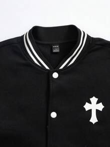 Manfinity EMRG Chaqueta Universitaria Holgada Para Hombre Con Patrón De Cruz Y Bloques De Color Con Detalles De Rayas - Blanco y Negro - Ver 3