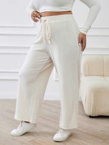 SHEIN Frenchy Pantalones De Canalé Anudados De Talla Grande Para Mujer - Albaricoque - Ver 3