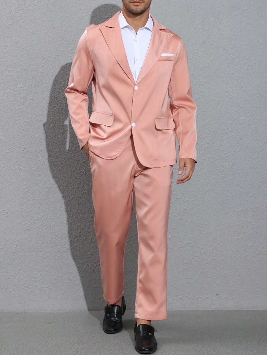 Men's Notch Lapel Single Breasted Gentleman Suit 2pcs/set - Pink - View 1