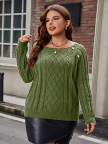 Celure Plus Size Women'S Raglan Sleeve Pullover Sweater - Green - View 5