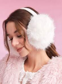 SHEIN MOD 1pc Faux Fox Fluffy Pure White Fluffy Fashionable Versatile Warm Earmuffs Cute - White - View 2
