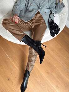 EURMUSE Ladies' Drawstring Waist Tapered Pants - Camel - View 5
