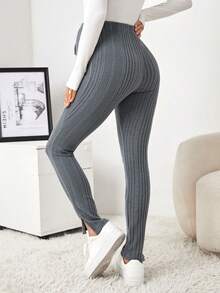 SHEIN Maternity Drawstring Ribbed Leggings - Blue - View 2