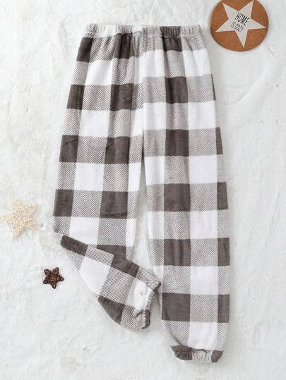 青少年女孩宽松格子印花休闲舒适长款紧身裤、家居服