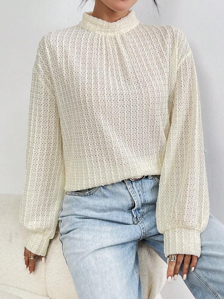 Lantern Sleeve T-shirt With Eyelet Embroidery