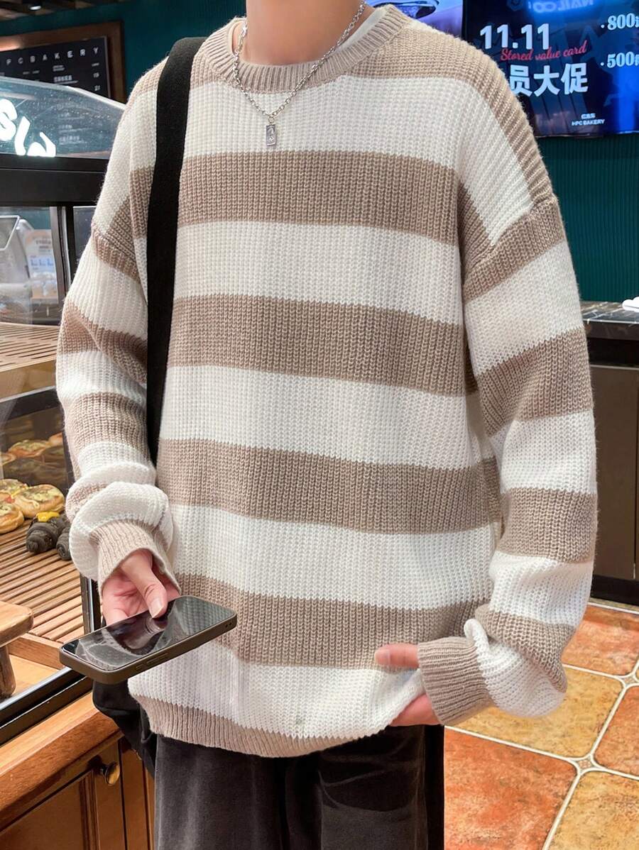 Manfinity Hypemode Nam Khối màu Sọc Thả vai Áo len - Nhiều màu - Xem 1