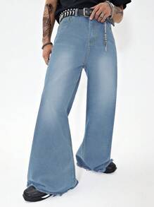 Manfinity EMRG Men's Fashionable Raw Hem Flared Jeans - Blue - View 6