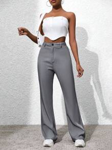 SHEIN LUNE Của phụ nữ Giải trí Dài Quần - Xám - Xem 4