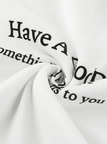 SHEIN EZwear 標語圖案落肩袖連帽衫 - 白色 - 查看 3