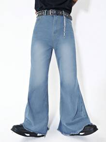 Manfinity EMRG Men's Fashionable Raw Hem Flared Jeans - Blue - View 3