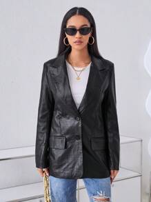 Aveloria Women's Faux Crocodile Skin Pattern Pu Suit Jacket